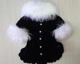 Schwarz-weißer Fellmantel für Hunde, Hundepullover, Strickjacke für Hunde, Pullover für Hund und Katze, Kleidung für kleine Hunde