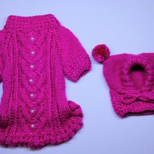 Bright pink set for dog hat and sweater, Dog sweater for Valentine&#39;s Day, Sweater for dog and cat,  Clothes for small dog