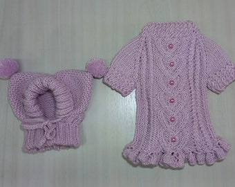 Set for dog hat and sweater, Dog sweater for Valentine's Day, Sweater for dog and cat,  Clothes for small dog, Pink dog coat