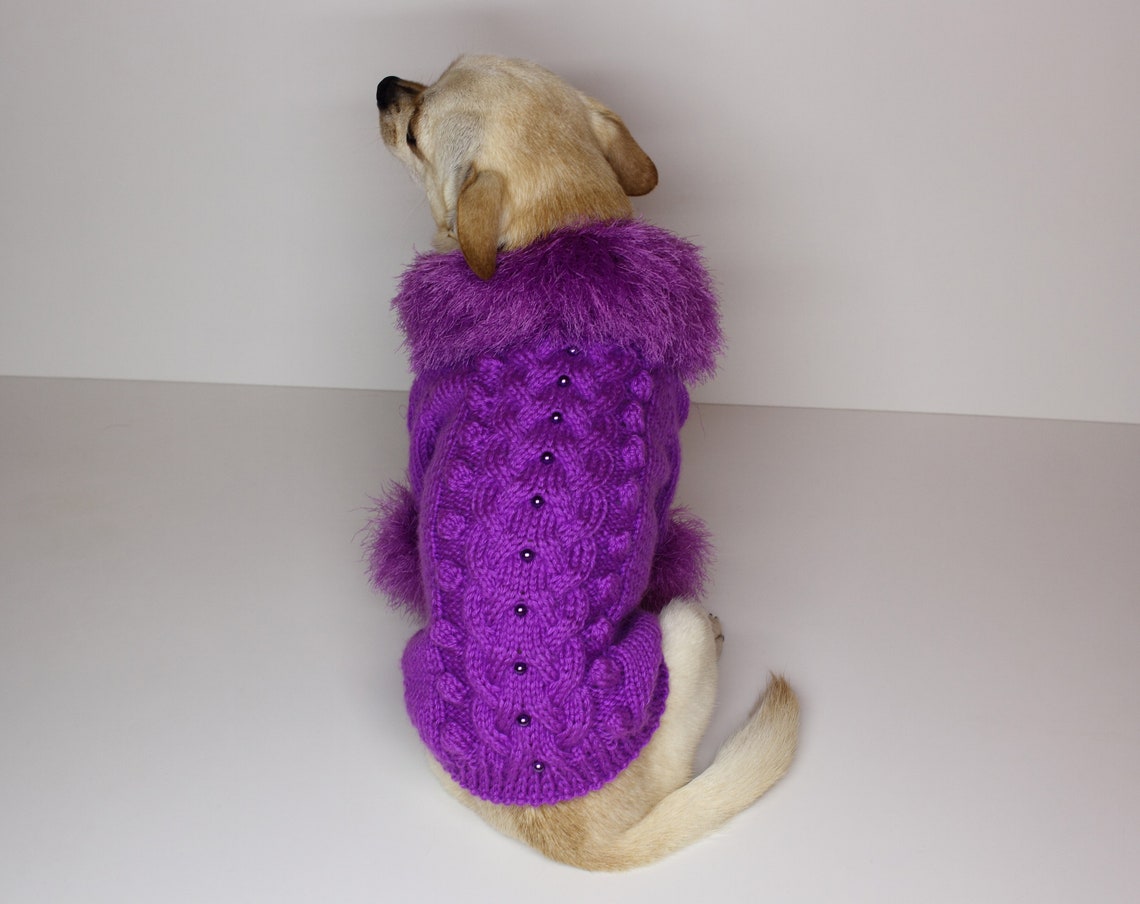 Lilac Cardigan for Dogs Wool Dog Hoodie Knitted Sweater for Etsy