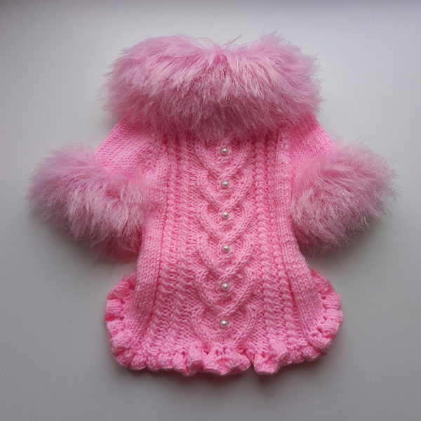 Dog Sweater for Valentine's Day, Cardigan for dogs  pink color, Sweater for dog and cat, Clothes for small dog, Pink dog coat