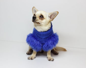 Blue sweater for dog Knitted  sweater for dog  Dog fur coat Custom pet clothes sweater for small dog