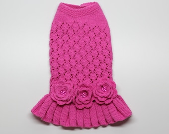 Vestido calado rosa brillante para perros Vestido para perros Ropa para perros pequeños personalizado Suéter para perros y gato