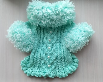 Dog Sweater , Cardigan for dogs mint, light green color, Sweater for dog and cat,  Clothes for small dog, Mint dog coat