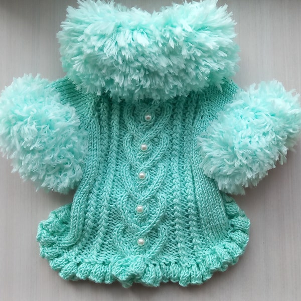 Dog Sweater , Cardigan for dogs mint, light green color, Sweater for dog and cat,  Clothes for small dog, Mint dog coat