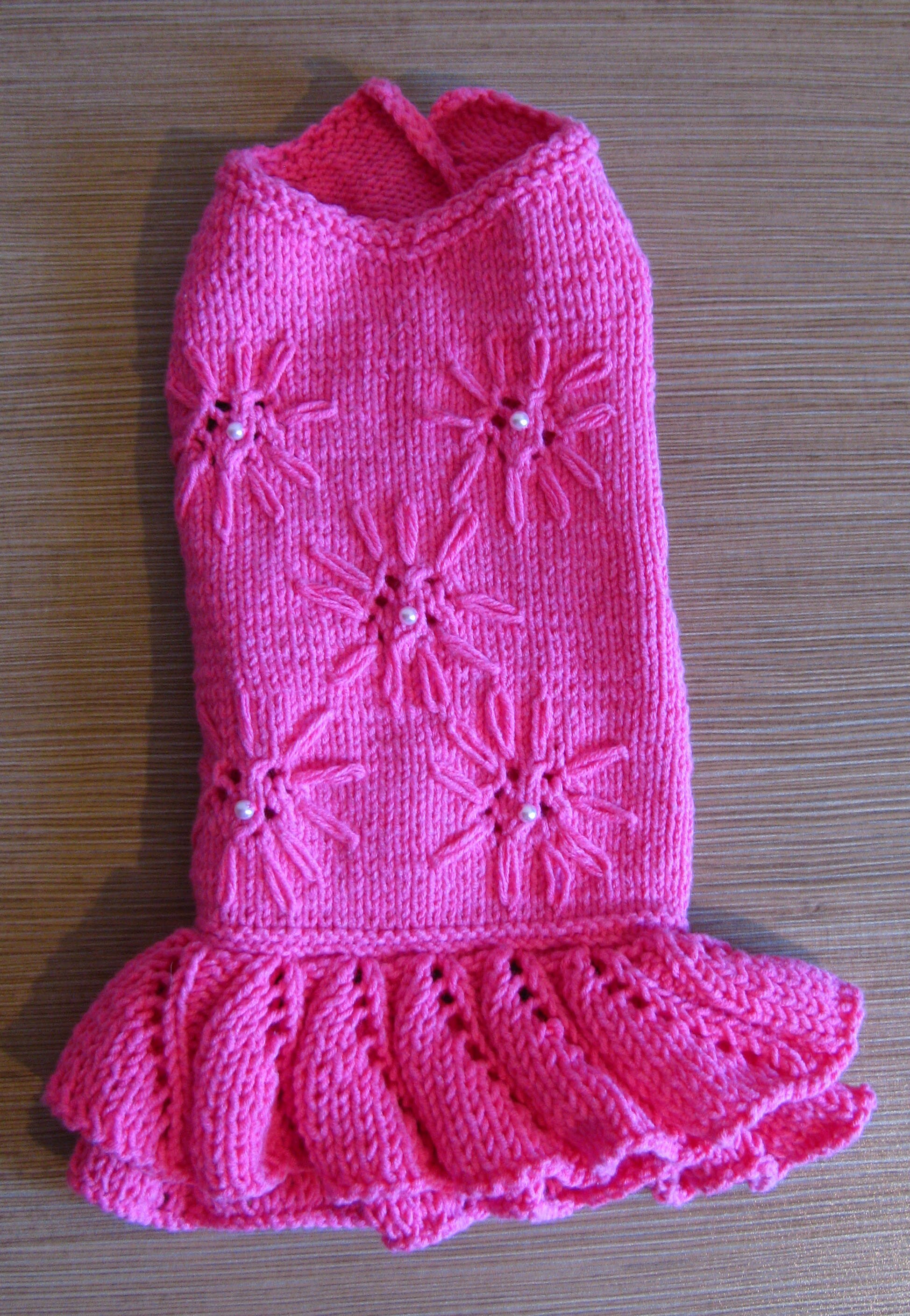 Dog dress. Pink color designer hand knitted dog dress. Small Etsy