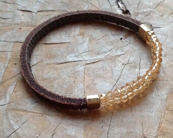 Pulsera de cuero con cuentas / pulsera de cuero marrón / pulsera con cuentas