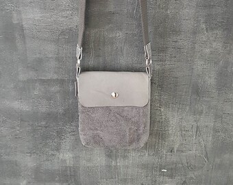 Bolso de hombro de cuero / bolso de cuero gris / bandolera de cuero gris / bolso de fiesta de cuero / bolso de mujer de cuero gris