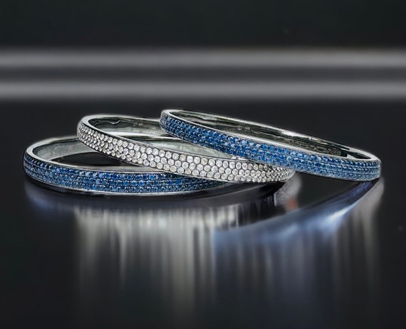 Pave Natural Blue and White Sapphire Bangle Brace… - image 6