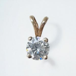 Vintage 14k Yellow Gold Simulated Round Brilliant Diamond Solitaire Pendant