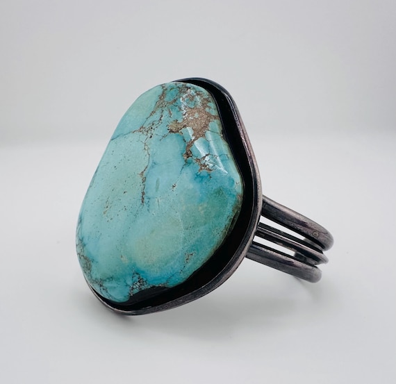 Huge Vintage Turquoise Sterling Silver Cuff Brace… - image 5