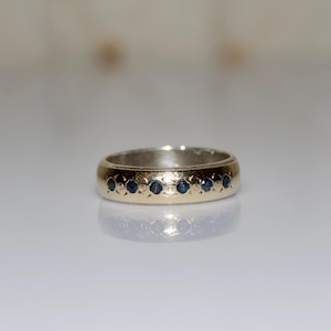 Vintage 14k & Silver Star Set Sapphire Starburst Wedding Band Ring