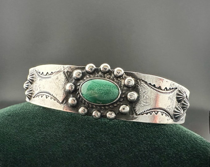 Vintage Fred Harvey Era Turquoise Sterling Silver Navajo Cuff Bracelet ...