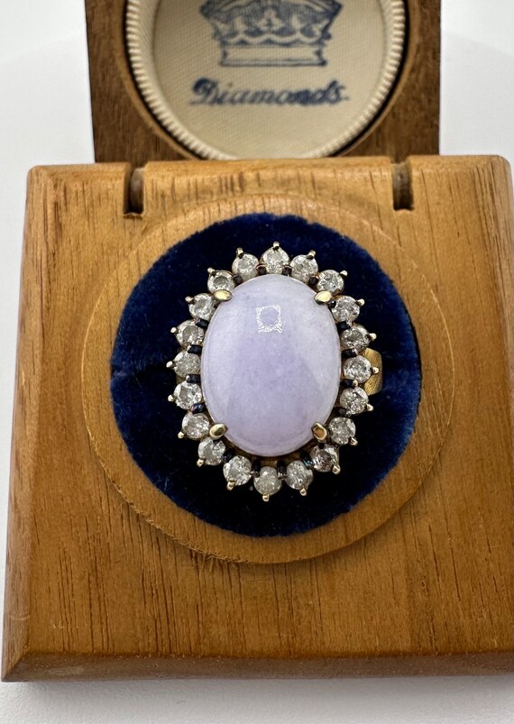 Vintage 14k Lavender Jade and Diamond Halo Ring