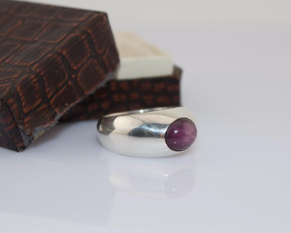 Vintage Sterling Silver Star Ruby Ring Domed Sign… - image 3