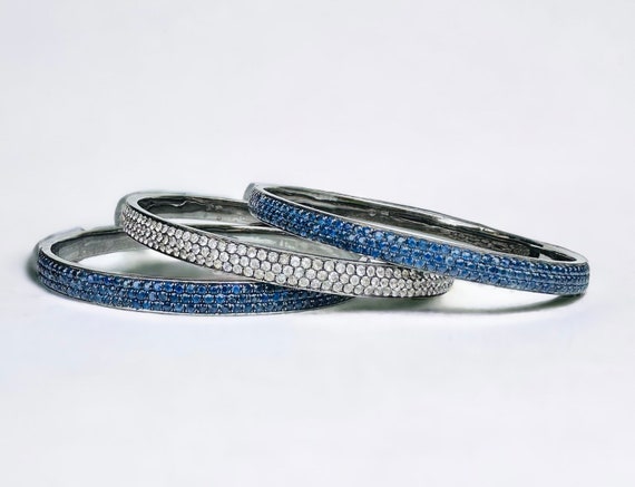 Pave Natural Blue and White Sapphire Bangle Brace… - image 5