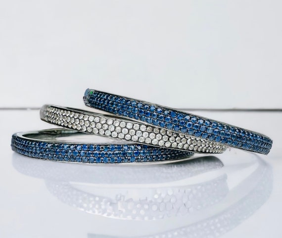 Pave Natural Blue and White Sapphire Bangle Brace… - image 3