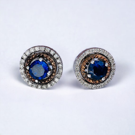 Large Vintage Diamond Sapphire 14k and Sterling S… - image 3