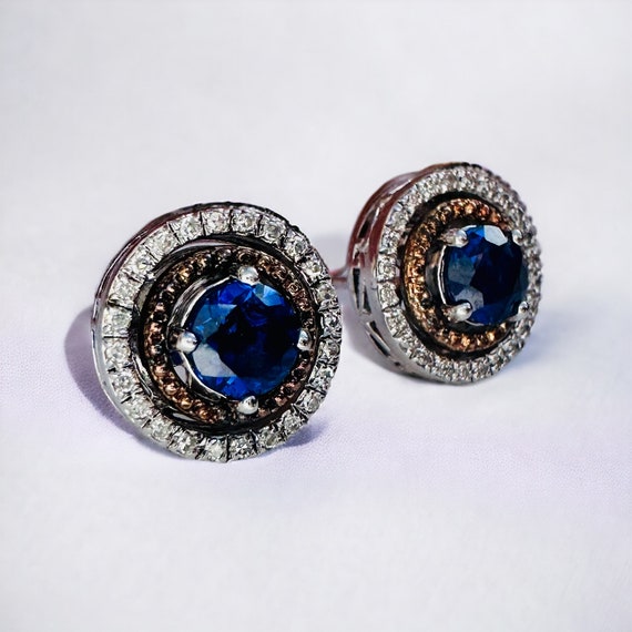 Large Vintage Diamond Sapphire 14k and Sterling S… - image 5