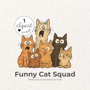 Photo of Quirky Cats Clip Art Watercolor Clipart PNG, Digital Download for Scrapbook, Card Making, Junk Journal Art