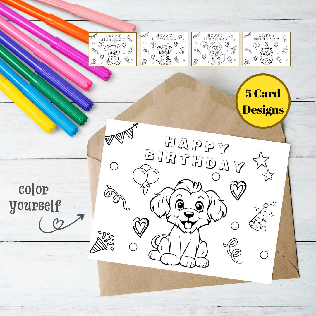Happy Birthday Coloring Card Printable Card Digital Birthday Card ...