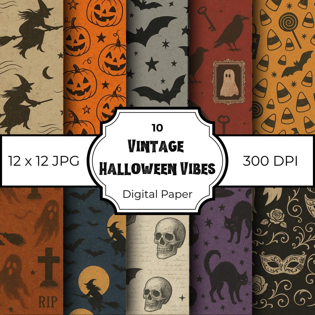 Vintage Halloween Digital Paper Pack - Printable Scrapbook Background ...