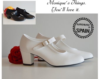 Flamencoschoenen. Baby peuter meisje tiener en vrouw maten. Top lederen Spaanse flamencoschoenen. Handgemaakt in Spanje. Dans, oefening, gewoonte