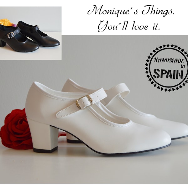 Chaussures de flamenco. Tailles pour bébés filles, adolescentes et femmes. Chaussures de flamenco espagnoles en cuir haut de gamme. Fabriqué à la main en Espagne. Danse, pratique, coutume