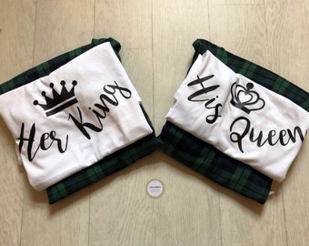 King and Queen, His & Hers Pjs, couples Matching Tartan Pyjamas, bride to be, couple PJ Set, couples set, pjs, engagement gift, christmas