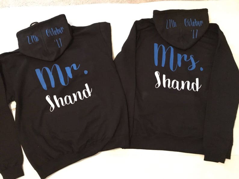 mr and mrs personalised hoodies