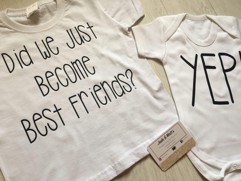 Siblings Matching t-shirt and Baby grow, Did we just become best friends yeah big brother, little brother, big sister, unisex kids, White image 2