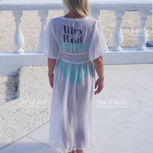 White Kaftan, personalised beach bride to be, bride, future mrs, swimwear, beachwear, bikini cover up, dress, maxi, cover up, wedding image 10