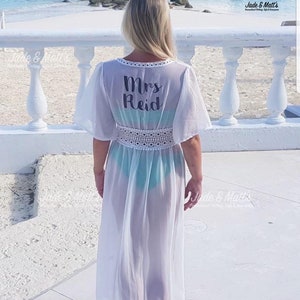 White Kaftan, personalised beach bride to be, bride, future mrs, swimwear, beachwear, bikini cover up, dress, maxi, cover up, wedding image 1