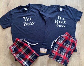 His & Hers Pjs, Tartan Pyjamas, gift, bride to be, couple PJ Set, couples set, matching pjs, personalized set