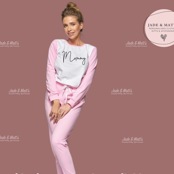 Mum personalised pyjamas,  Pj sets, mom pyjamas, personalised pjs, personalized matching sets, pink, gift