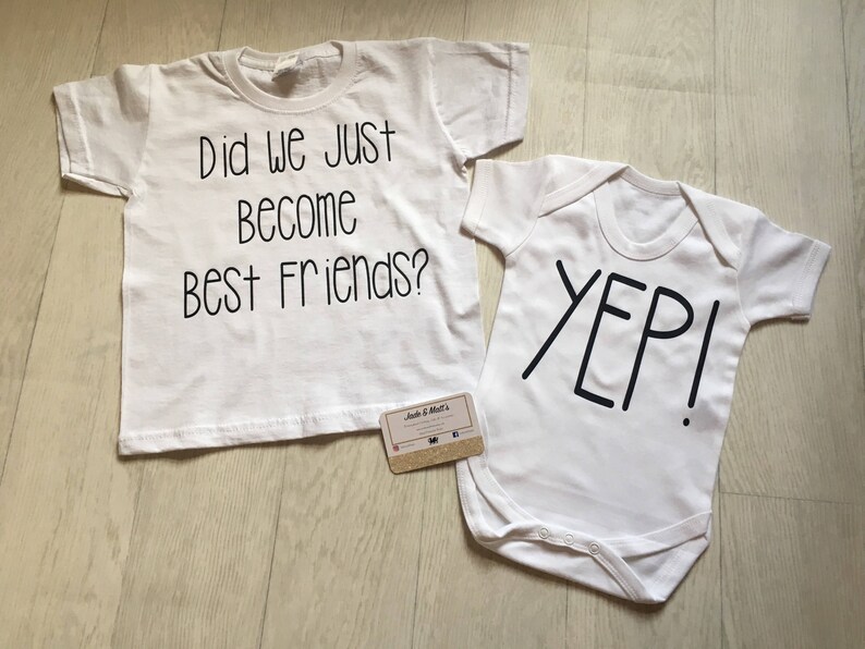 Siblings Matching t-shirt and Baby grow, Did we just become best friends yeah big brother, little brother, big sister, unisex kids, White image 1