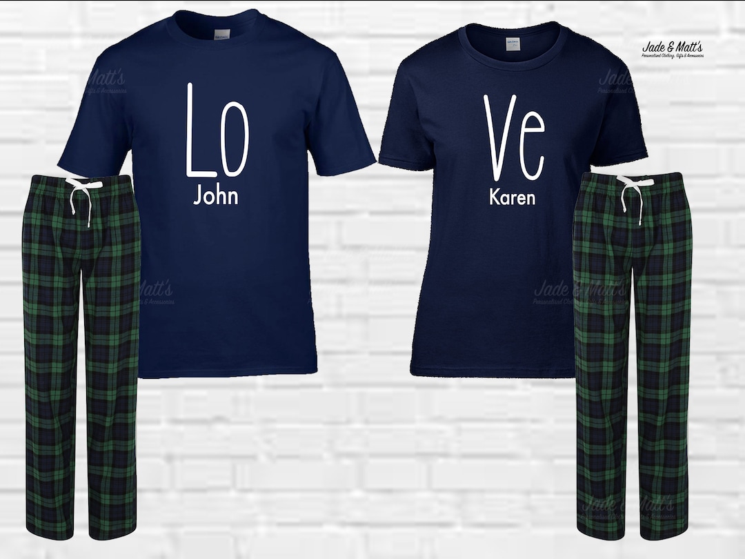 His & Hers PJS, Personalised Matching Pjs, Tartan Pyjamas, Gift, Bride to Be, Couple PJ Set
