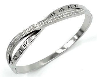 Capital Charms Infinity Style CZ Bangle Bracelet - Stainless Steel Bangles with Silver, Gold and Rose Gold Plating Options