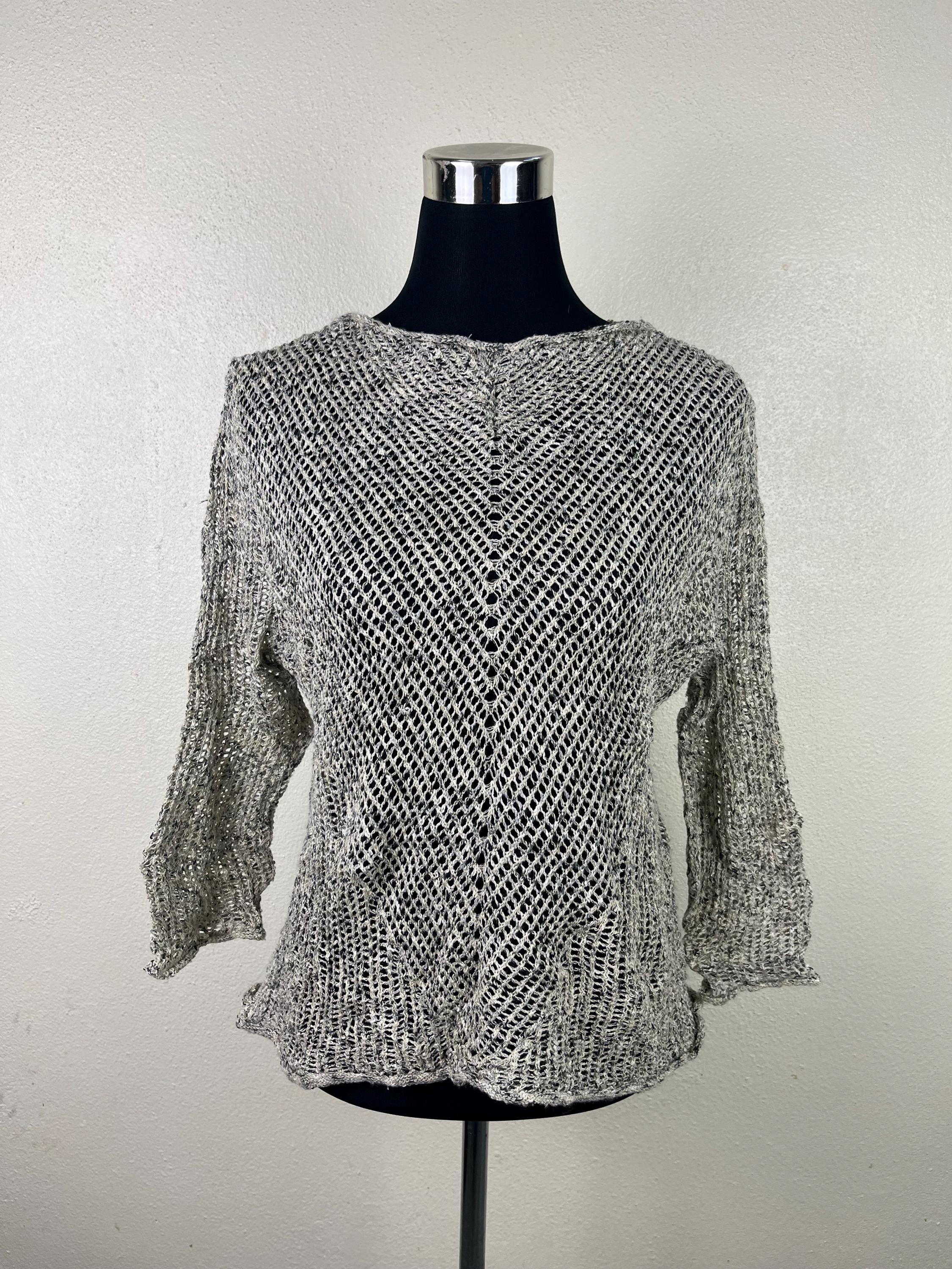 L - Vintage Sheer Mesh Knit Sweater / Fit Pullover, Boho