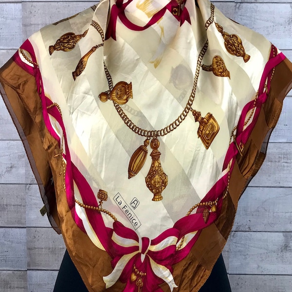 Free post La Fenice silk scarf vintage N size 34 x 34 inches