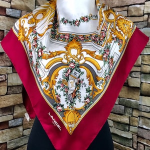 Foulard en soie vintage rouge floral Lancel (z70)