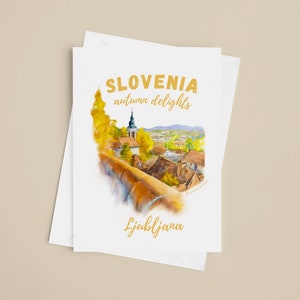 Carte de voeux de Ljubljana, Slovénie | Peinture originale d'impression d'art | Impression Slovénie | Souvenir de voyage | Cadeau de voyage | Carte de remerciement