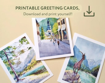 Printable greeting cards Slovenia Kranjska gora set of 3, Jezero Jasna print, Nature and mountains art download greeting card print at home