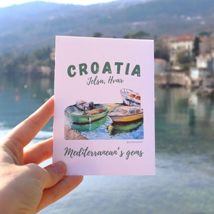 Tarjeta de felicitación de Hvar, Croacia dálmata / Pintura original impresa en bellas artes / Impresión de Croacia / Recuerdo de viaje / Regalo de viaje / Tarjeta de agradecimiento