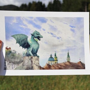 Ljubljana Drachen Brücke Aquarell Kunstdruck Reise Souvenir