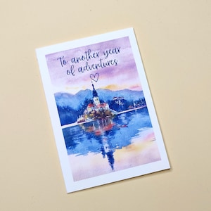 Ein Jahr voller Abenteuer Karte | Jubiläumskarte | Alles Liebe zum Geburtstag Neujahr Karte | Kunst Grußkarten | Jubiläumsgeschenk