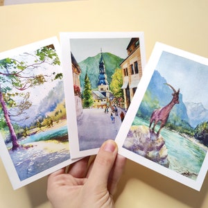 Set wenskaarten Kranjska gora Slovenië platteland Fine art print Sloveens souvenir Reiscadeau Europese kunstenaar Gorenjska Lake Jasna