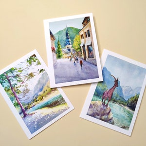 Wenskaartenset meren Slovenië, landschap Fine-art prints, Sloveens souvenir, reiscadeau, Europese kunstenaar, Jasna Lake Kozorog