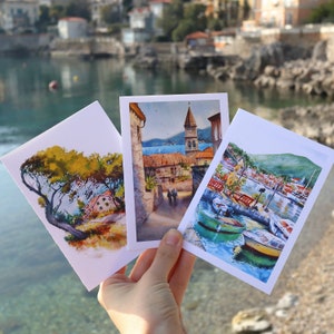 Croacia Dalmacia Card Set (Hvar, Makarska riviera, Jelsa), Impresión de bellas artes de pintura original, Regalo de viaje de recuerdo hecho a mano, Arte croata