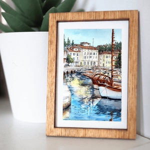 Slovenia Piran sailboats mini painting, Wooden frame magnet souvenir, Fridge magnets modern, Gift wrapping box, European coastal town port